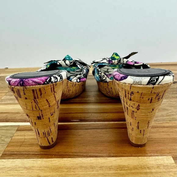 Coach Karen Floral Butterfly Chain Print Cork Heel Bow Slides Sandals Womens 9.5 - Picture 5 of 9